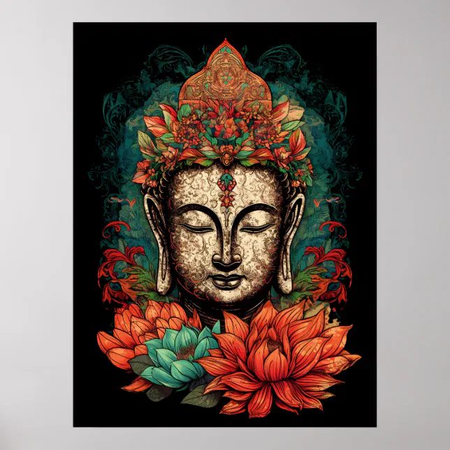 Peaceful Face of Buddha | Digital Art Poster