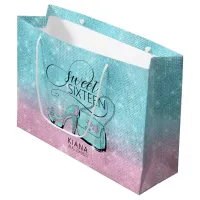 Glitter and Shine Sweet 16 V2 Teal/Pink ID675 Large Gift Bag