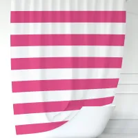 Modern Hot Pink and White Wide Stripes Shower Curtain