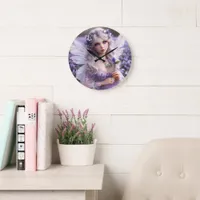 Beautiful February Fairy in Violets Large Clock