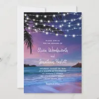 String Lights Tropical Beach Sunset Wedding Invitation