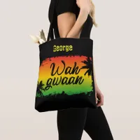 Jamaican Patois Wah Gwaan Rasta Coloured Black Tote Bag