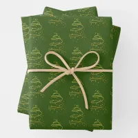 Abstract Sparkling Gold, Green Christmas Tree Wrapping Paper Sheets