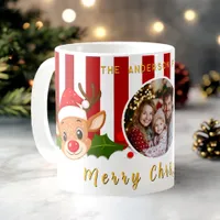 Christmas Cute Santa Reindeer & Holly Family Photo Coffee Mug