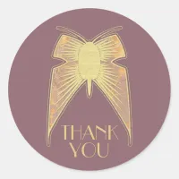 Art Deco Butterfly Pink Gold "Thank You" Classic Round Sticker