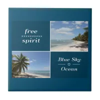 Free Spirit - Blue Sky and Ocean Caribbean Collage Ceramic Tile