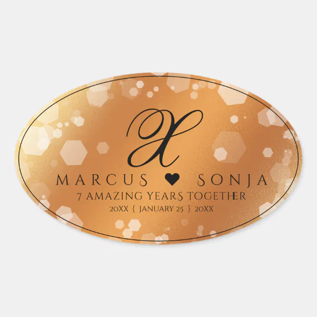 Elegant 7th 22nd 49th Copper Wedding Anniversary Oval Sticker