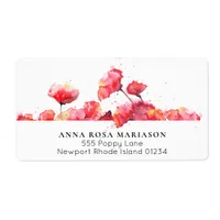 *~* Red Watercolor Poppy Modern Floral Shipping Label