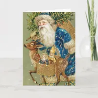 Vintage Santa and Reindeer Christmas Themed Holiday Card