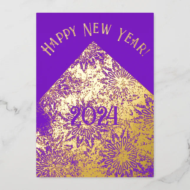 Happy new year 2024 gold pattern  foil invitation