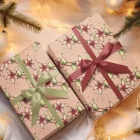 Pink Poinsettia Diagonal Stripe Christmas  Wrapping Paper Sheets