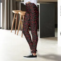 Big and Small Red Black Gray Polka Dot Pattern Leggings