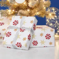 Vintage Gold and Red Retro Peppermints Christmas Wrapping Paper