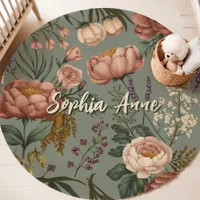  Sage Floral Custom Name Nursery Rug