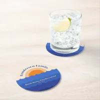 Ocean sunset minimalist scene  round paper coaster