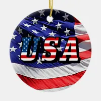 USA - American Flag Ceramic Ornament