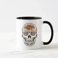 Orange and Black Sugar Skull and Rose Halloween  Mug