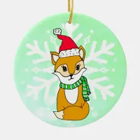 Cute Christmas Fox Festive Personalized Ceramic Ornament