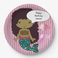 Pink Dark Haired Mermaid Birthday Party Plates