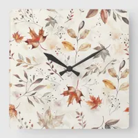 Cozy Autumn Leaves Botanical Print Square Wall Clock