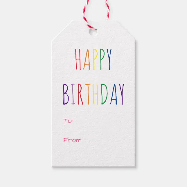 Rainbow Colors Hot Pink Birthday Gift Tags