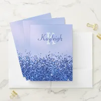 Simple Blue Brushed Metal and Glitter Monogram |