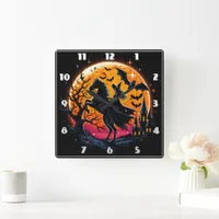 A mystical Halloween horse ride under a full moon Square Wall Clock