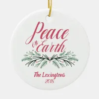 Christmas Pink Peace Typography Holiday Photo Ceramic Ornament