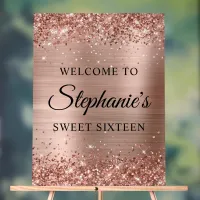 Glittery Rose Gold Foil Sweet Sixteen Welcome Acrylic Sign