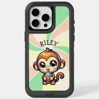 Cute Kawaii Monkey with Bubble Tea Personalized iPhone 15 Pro Max Case