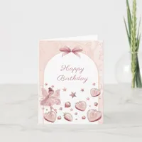 Fairy Pink Strawberry Girl Birthday Greeting Card