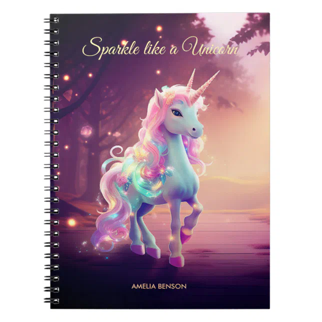 Cute Unicorn in a Pink Magical Forest Notebook