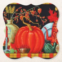 Autumn Festive Antique Painting Pumpkin Decoration Paper Coaster