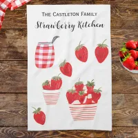 Strawberries and Cream Summer Red White Pretty Kitchen Towel