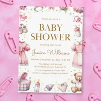 Teddy Bear Baby Girl Shower Invitation