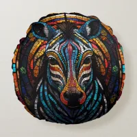 Vibrant Mosaic Zebra Round Pillow