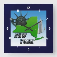 New York Map, Statue of Liberty, Monument Clock