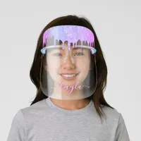 youth pink ombre metallic glitter drip custom name kids' face shield