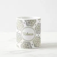 Retro Silver Gold Flower Pattern Coffee Mug
