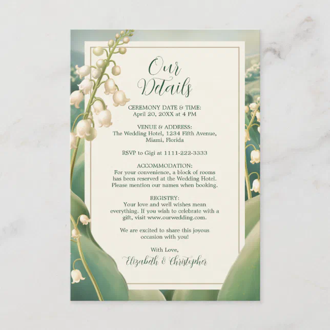 Elegant Lily of the Valley Floral Scenery Wedding Enclosure Card