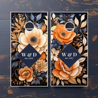 Navy Blue, Burnt Orange and Champagne Wedding Cornhole Set