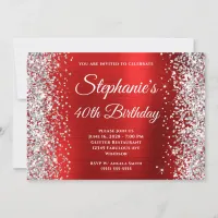 Silver Glitter Red Foil Monogram 40th Birthday Invitation