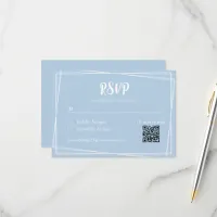 Light Blue Stylish Script QR Wedding RSVP Card