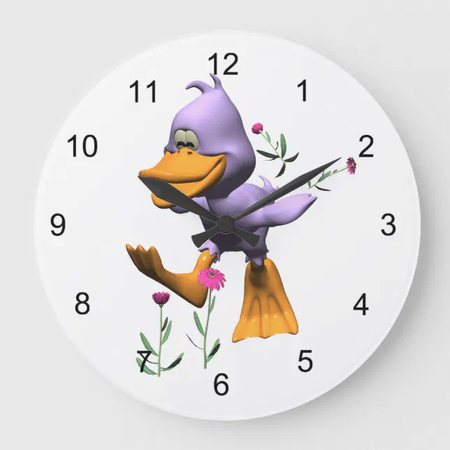 Cute Happy Cartoon Duck Running Through Flowers