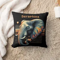 Vibrant-patterned elephant at sunset throw pillow