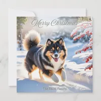 Finnish Lapphund Dog In Snow Stylish Picture Holiday Card