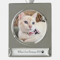 Custom Cat Photo First Christmas Banner Ornament