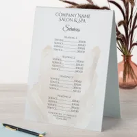 White Crystals Spa Salon Services Menu Table Tent Sign