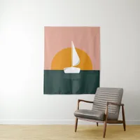 Nautical Sailing Boat Sunset and Ocean Abstract Tapestry