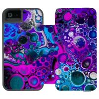 Purple, Blue Modern Abstract Fluid Art Marble Cell iPhone SE/5/5s Wallet Case